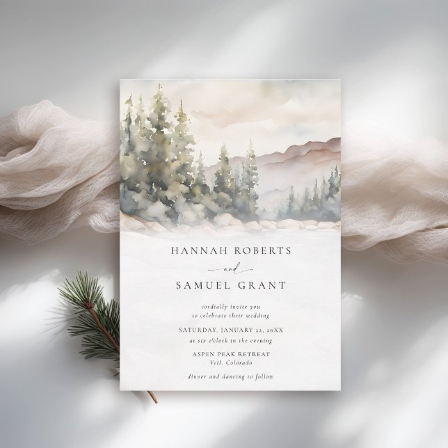 Convites Montanhas Cena Rocky Ridge Casamento Romântico (mountains wedding invitation rustic outdoors rocky ridge watercolor scene modern classy earthy )