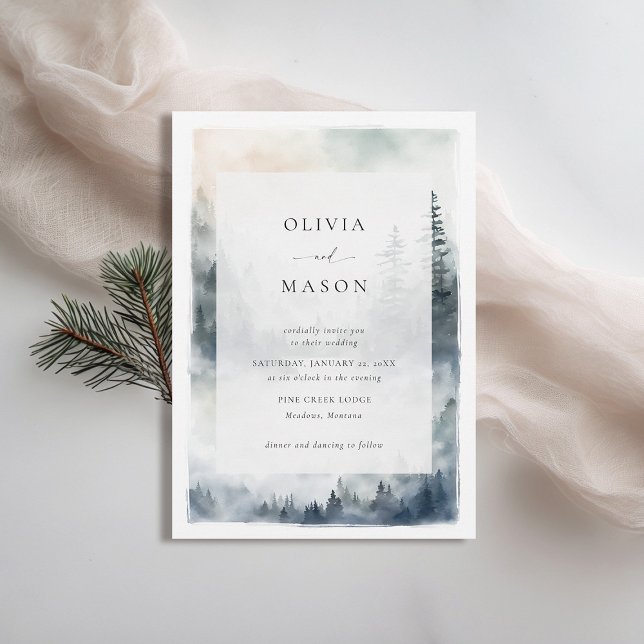 Convites Montanhas Cena Rusta Blue Ridge Casamento Romântic (mountains wedding invitation rustic outdoors blue ridge apalachian watercolor scene modern elegant)