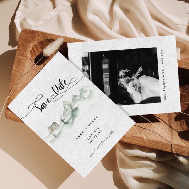 Convites Montanhas Cinzas Aquarela da Natureza Salve a Data (Criador carregado)