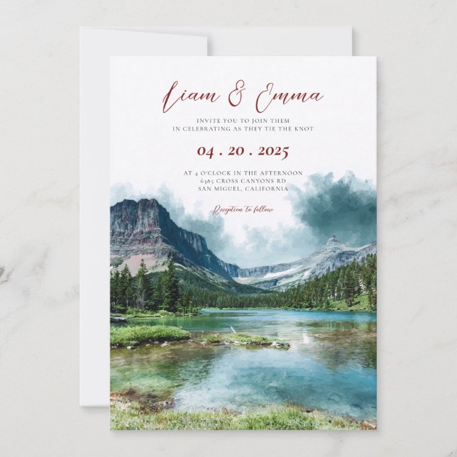 Convites Montanhas da Geleira Casamento em Montana (Frente)