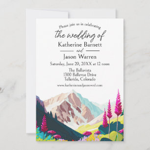Convites Montanhas de Flores Selvagens Casamento por Aquare