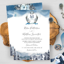Convites Montanhas e Crista de Aquarela Azul Desbotado, Cas