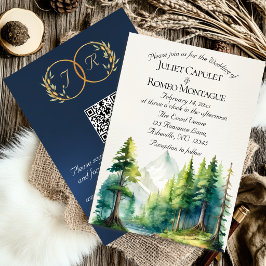 Convites Montanhas em Aquarela, Código QR & Monograma - Azu