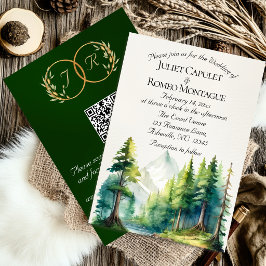Convites Montanhas em Aquarela, Código QR & Monograma - Esm