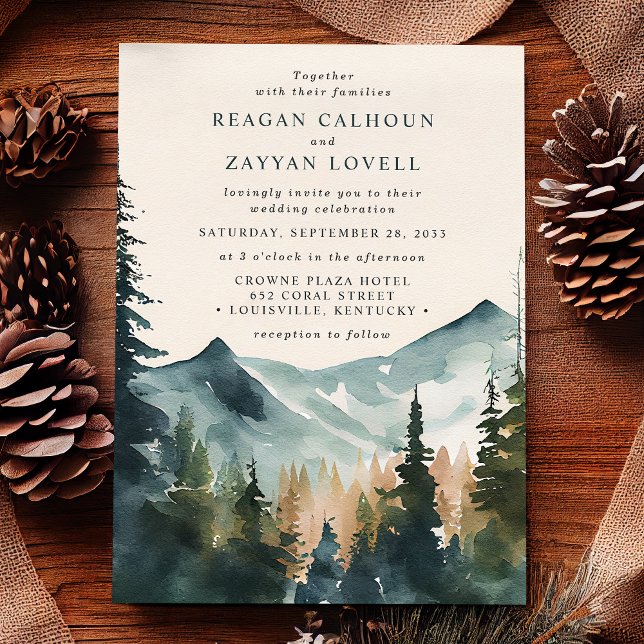 Convites Montanhas em Aquarela e Casamento Rústico de Pinhe (Criador carregado)