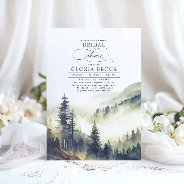 Convites Montanhas Forest Fog Evening Boho Chá de panela (Mountains and Forests Bridal Shower Invitations)