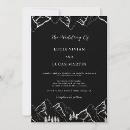 Convites Montanhas Pine Tree Código QR Casamento Preto