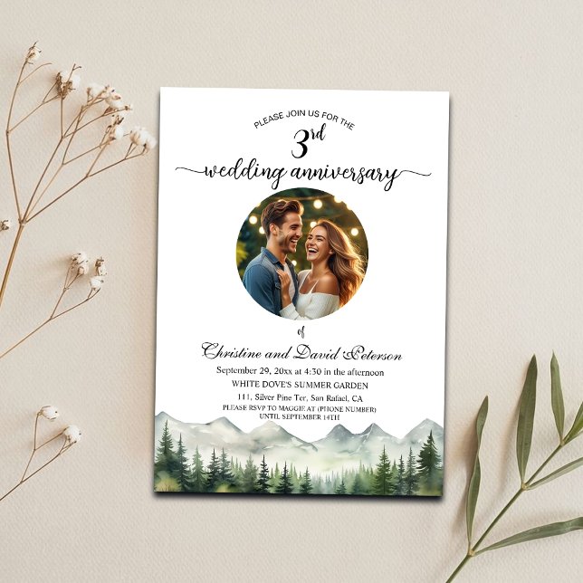 Convites Montanhas Pine Trees 3º Aniversário de Casamento F (Criador carregado)