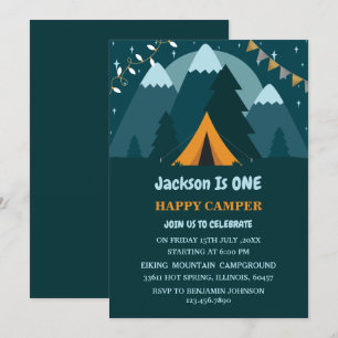 Convites Montanhas Tenda Um Feliz Acampador Primeiro Aniver