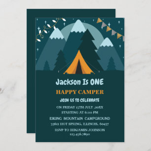 Convites Montanhas Tent One Happy Camper Primeiro Aniversár