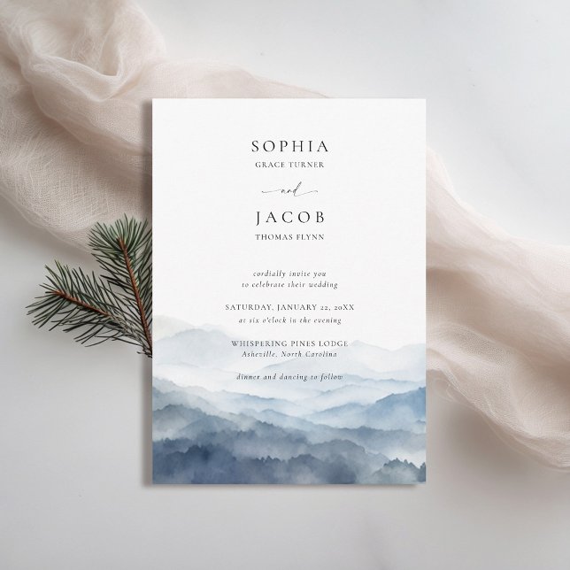 Convites Montanhas Ver Dusty Blue Ridge Casamento Romântico (mountains wedding invitation rustic outdoors blue ridge apalachian watercolor scene modern classy)