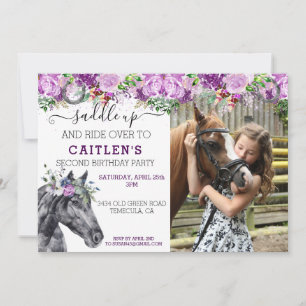 Convites Montar Cavalo Amante Floral Roxo Brilho Bonito