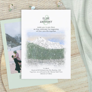 Convites Monte Rainier, Neve Caindo, Casamento Verde de Inv