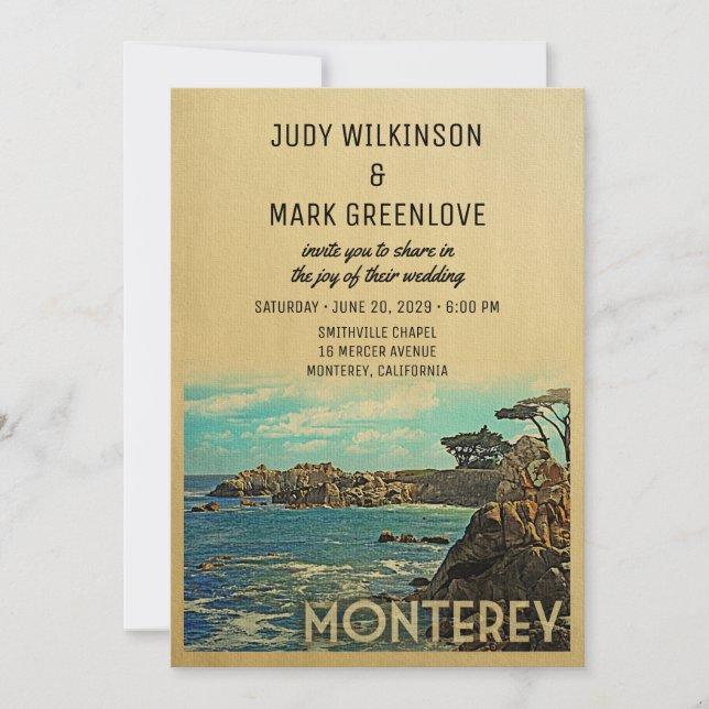 Convites Monterey Wedding Invitation Vintage Médio Century (Frente)