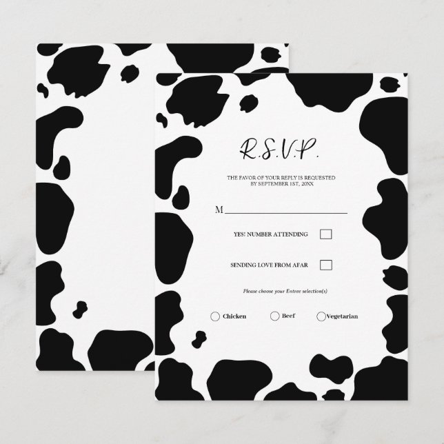 Convites Moo Cow Spots Impressão Black & White Weding RSVP (Frente/Verso)