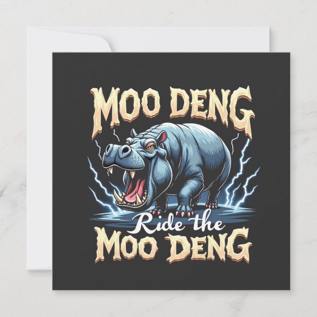 Convites Moo Deng Ride the Moo Deng Funny Hippo (Frente)