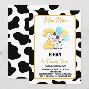 Convites Moo Moo Estou Dois Festa de Aniversário de 2 anos 