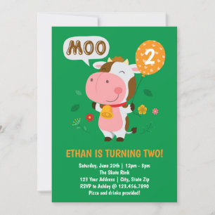 Convites Moo Moo Estou Dois Festa de Aniversário de 2 anos 