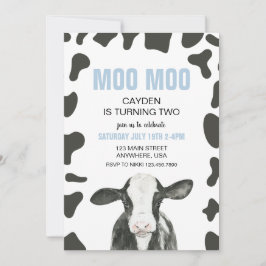 Convites Moo Moo I'm turning TWO Plaid cow 2nd Birthday