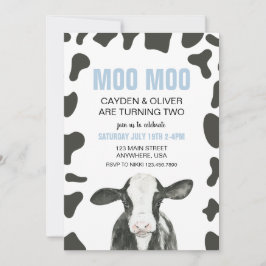 Convites Moo Moo we are turning TWO Plaid Birthday