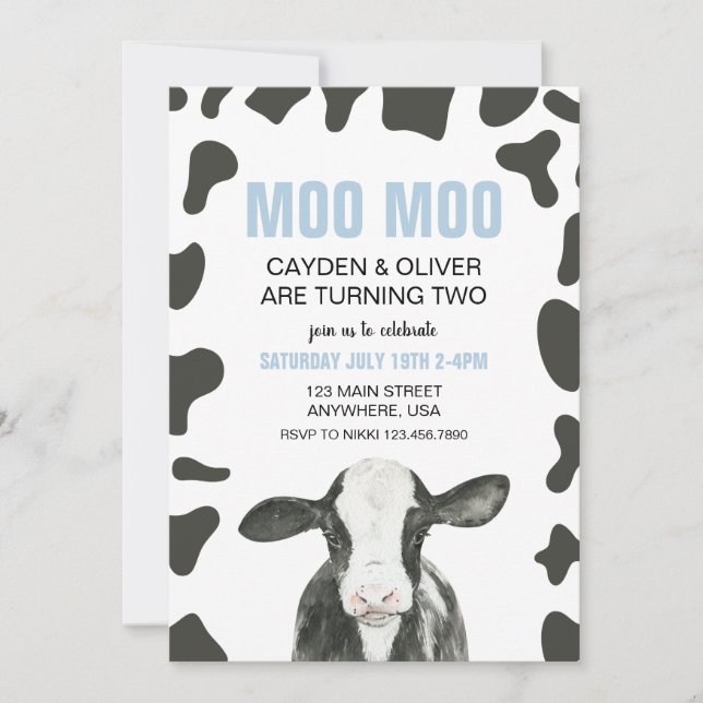 Convites Moo Moo we are turning TWO Plaid Birthday (Frente)