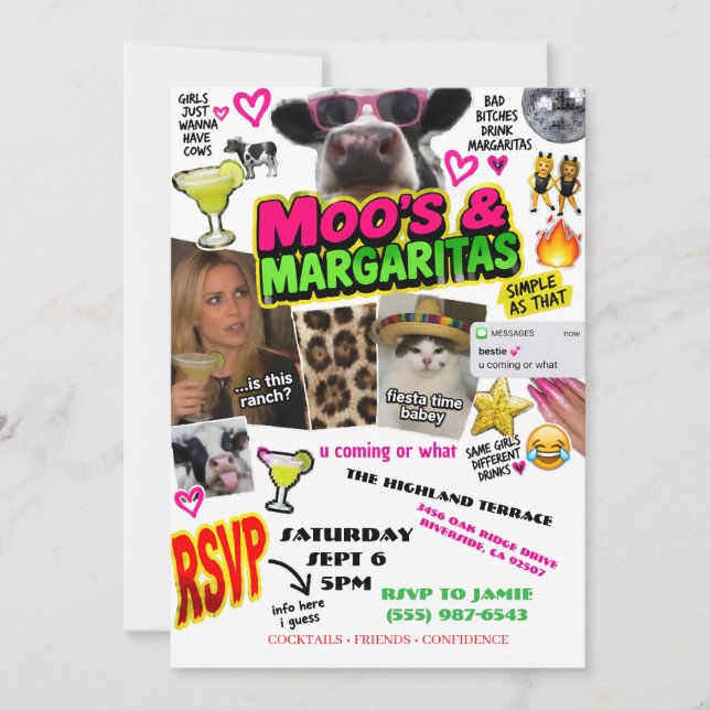 Convites Moo Moos e Margaritas (Frente)