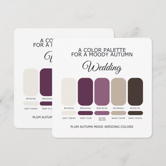 Convites Moody Autumn Plum Wedding Color Palette Card (Frente/Verso)