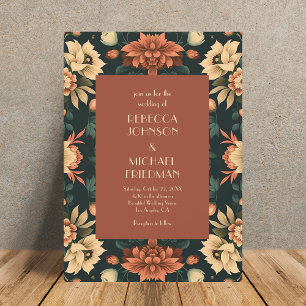 Convites Moody Autumn Rust Terracotta Floral Casamento outo