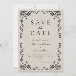 Convites Moody Black Floral Salvar a Data