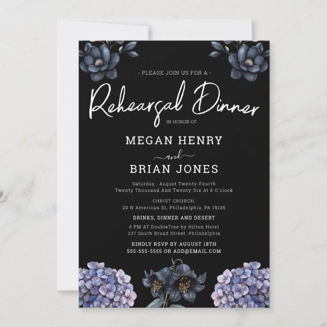 Convites Moody Black Rose Classic Wedding Rehearsal Dinner (Frente)