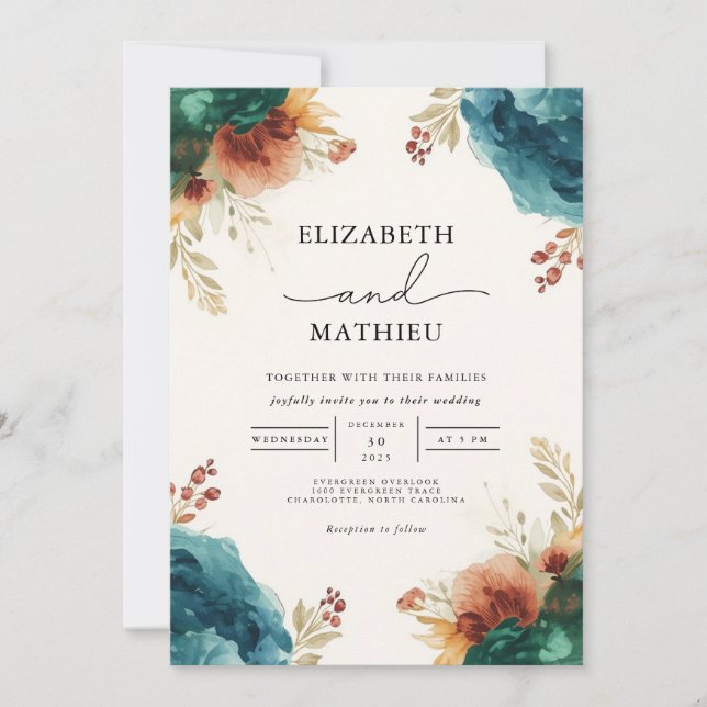 Convites Moody Bloom Floral Wedding (Frente)