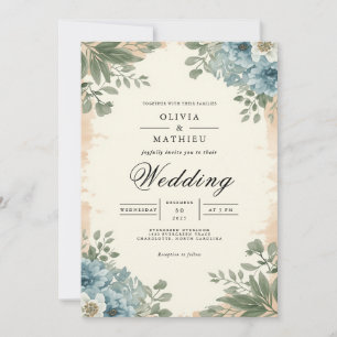 Convites Moody Blue Botanical Romance Wedding