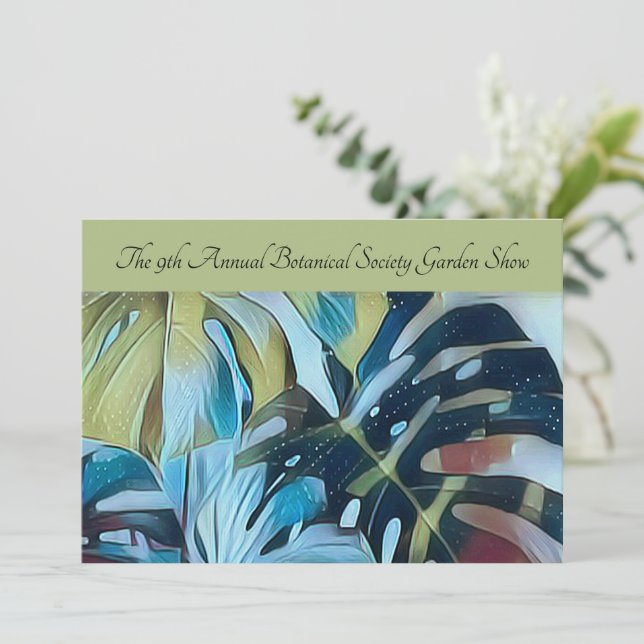 Convites Moody Blue Monstera Botanical Mail Promo An (Em pé/Frente)