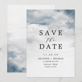 Convites Moody Blue Watercolor Elegant Salve as Datas