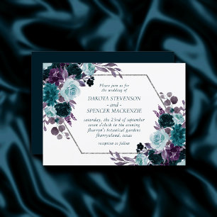 Convites Moody Boho Casamento de Mola Floral Teal