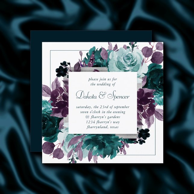 Convites Moody Boho | Casamento Floral De Fécula De Teal Sq (Criador carregado)