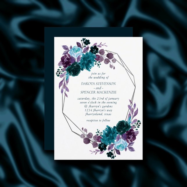 Convites Moody Boho | Casamento Floral Teal e Turquesa (Criador carregado)