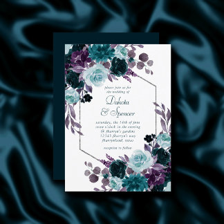 Convites Moody Boho | Casamento Floral Teal Turquoise Dark