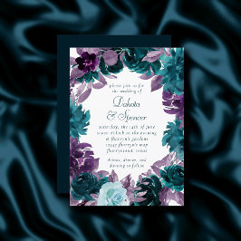 Convites Moody Boho | Casamento Floral Teal Turquoise Dark