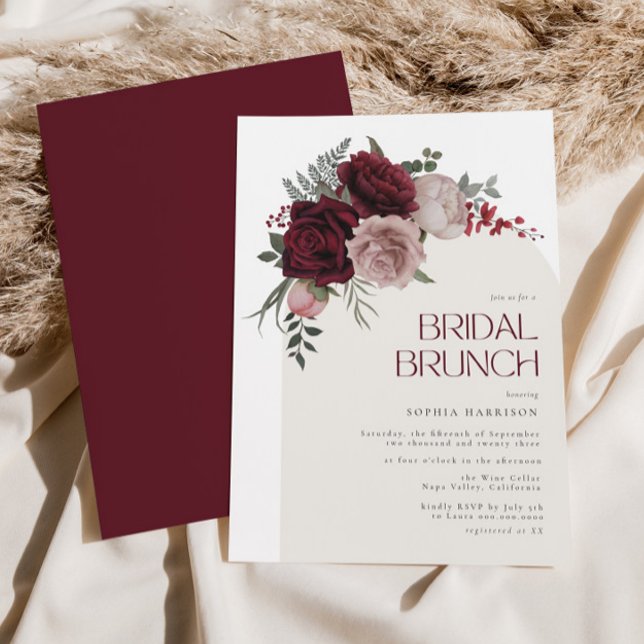 Convites Moody Burgundy Floral Arch Bridal Brunch (Criador carregado)