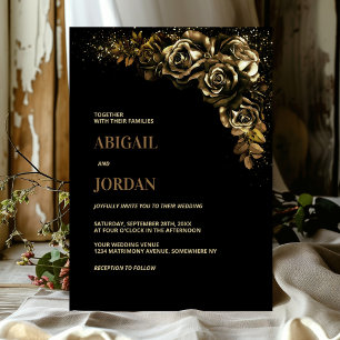 Convites Moody Dourado Floral Wedding