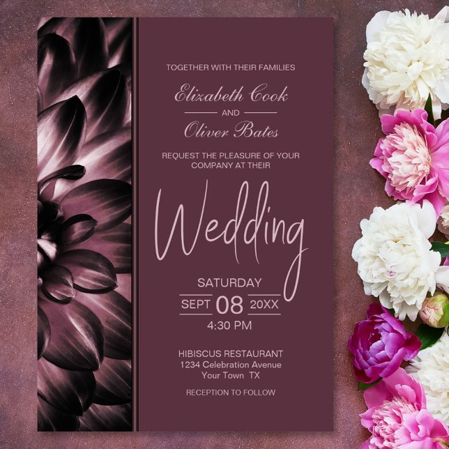 Convites Moody Dusty Rosa Floral Wedding (Criador carregado)