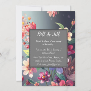 Convites Moody Floral com Casamento de Fundo Gradiente Escu