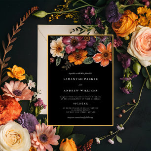 Convites Moody Floral Dark Elegant Casamento vintage
