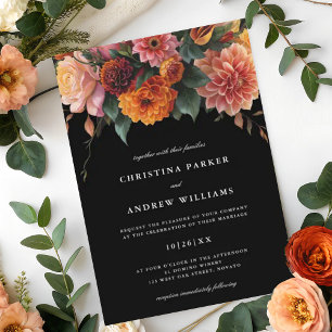 Convites Moody Floral Dark Elegant Fall Casamento no invern