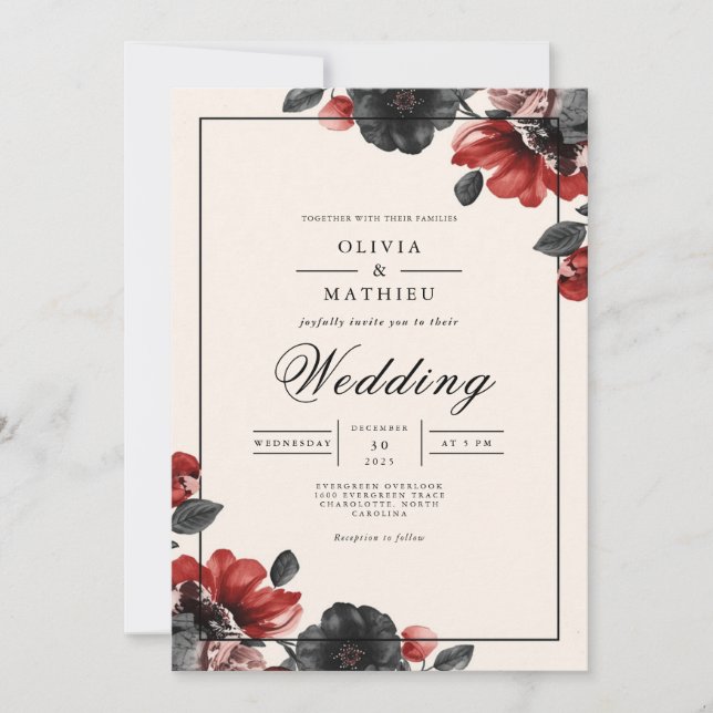 Convites Moody Floral Romântico Wedding (Frente)