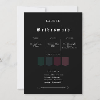 Convites Moody Gothic Bridesmaid Proposal Invitation