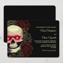 Convites Moody Gothic Skull Floral Halloween metálico