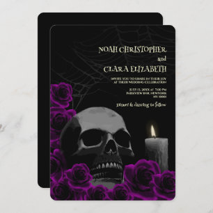Convites Moody Gótica Black Purple Rosa Halloween Skull