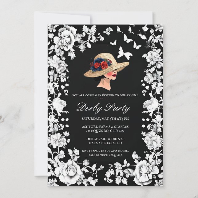 Convites Moody High-Fashion Kentucky Derby Invitation | Bla (Frente)